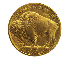 Gold Buffalo $ 50. 1 oz. coin, isolated