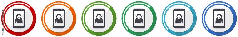 Aufkleber Online customer service in smartphone, icon set, flat design vector illustration in 6 colors options for webdesign and mobile applications