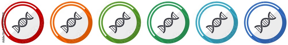 Poster Dna, genetic molecule icon set, flat design vector illustration in 6 colors options for webdesign and mobile applications