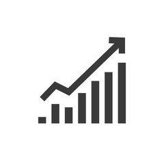 Growing bar graph icon in black on a white background. Vector illustration. Growth, increased profit trend, vector chart graph.