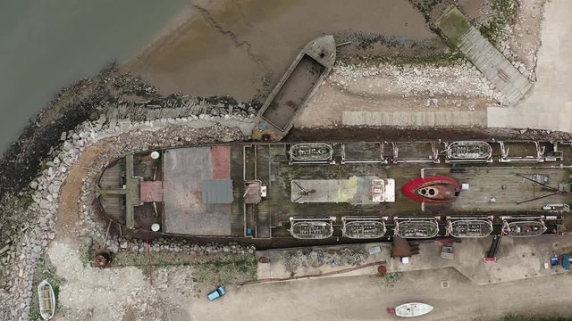Mostyn Docks, River Dee, North Wales, UK. TSS Duke of Lancaster abandoned railway steamer ship docked in Mostyn Docks, River Dee, North Wales