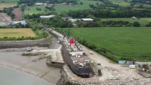 Mostyn Docks, River Dee, North Wales, UK. TSS Duke of Lancaster abandoned railway steamer ship docked in Mostyn Docks, River Dee, North Wales