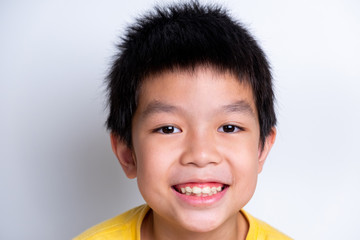 positive emotion of children, happiness, smiling, laughing, enjoy on white background. lovely relationship of brother and sister. portrait of children's feeling