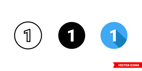 1 symbol icon of 3 types color, black and white, outline. Isolated vector sign symbol.