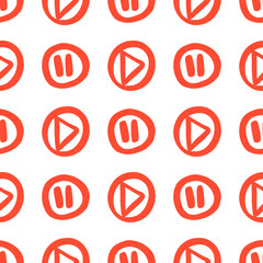 Fototapeta premium Cartoon seamless play button for decoration design. Arrow symbol illustration. Flat cartoon vector illustration. Gamepad vector illustration. Media technology.