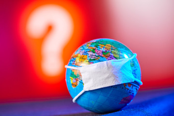  Surgical Face Mask and Globe model. Coronavirus Concept.