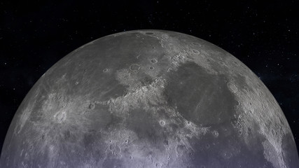 The north hemisphere of the moon. Photo realistic 3D render.