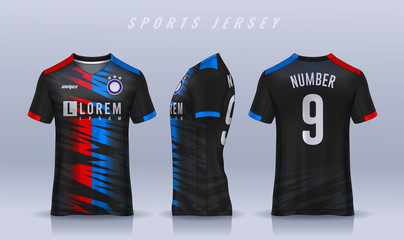 t-shirt sport design template, Soccer jersey mockup for football club. uniform front and back view. © Nattanopdesign
