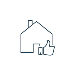 Home Deal logo design template, Best deal logo design. Thumb up in house icon for web, mobile and infographics. Real estate, home with hand and thumb. Realtor, real property and construction