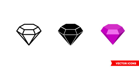 Amethyst symbol icon of 3 types color, black and white, outline. Isolated vector sign symbol.