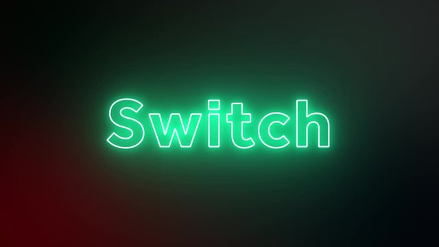 Switch Neon Text sign, neon glow color moving seamless art background, Technological writing abstract motion screen 4k