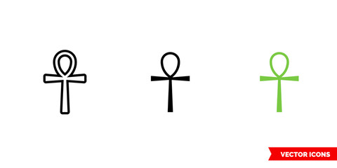 Ankh symbol icon of 3 types color, black and white, outline. Isolated vector sign symbol.