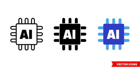 Artificial intelligence icon of 3 types color, black and white, outline. Isolated vector sign symbol.