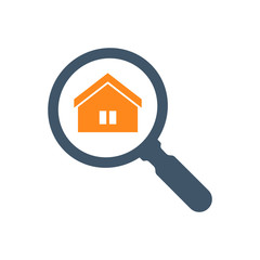 Search for house concept icon. House with magnifying glass icon