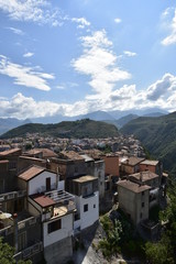 Fototapeta na wymiar Panoramic view of Grisolia, a rural village in the mountains of the Calabria region.