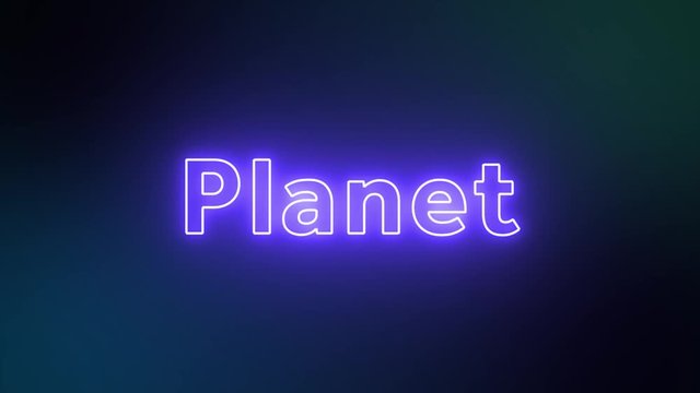 Planet Neon Text sign, neon glow color moving seamless art background abstract motion screen 4k