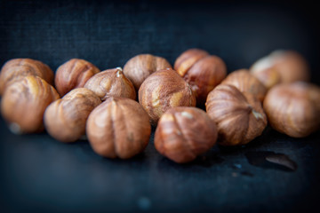 a lot of hazelnuts close up