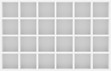 Empty square white shelves, product showcase template background