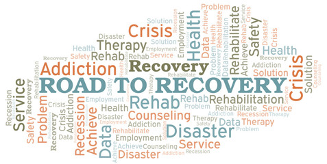 Obraz premium Road To Recovery vector word cloud, made with text only.