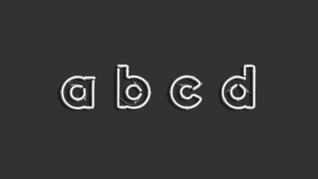 Decorative a b c d letters, broken neon font mockup,