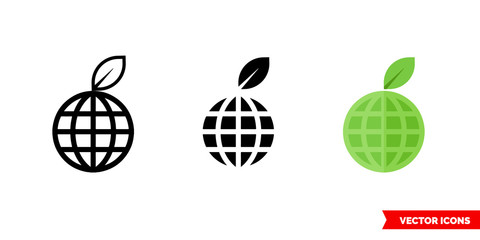 Bio planet symbols icon of 3 types color, black and white, outline. Isolated vector sign symbol.