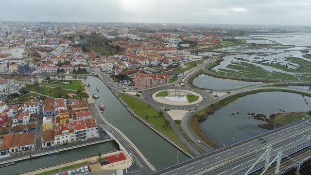 Aveiro, historical village of Portugal. Aerial Drone Footage