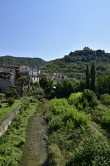 Fototapeta na wymiar Panoramic view of Laino Borgo, a rural village in the mountains of the Calabria region.