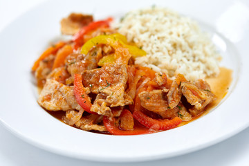 meat with rice and vegetables