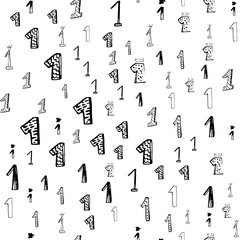 One, 1. Vector seamless pattern with hand drawn numbers elements. Memphis geometric outline trendy modern style. 