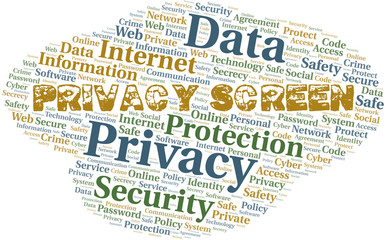 Privacy Screen vector word cloud, made with text only.