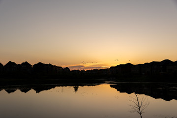 Milton Mississauga brampton peel toronto region city sunrise skyline in Ontario Canada