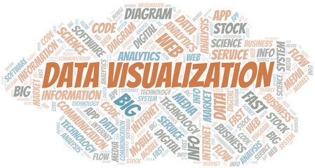 Data Visualization vector word cloud, made with text only.