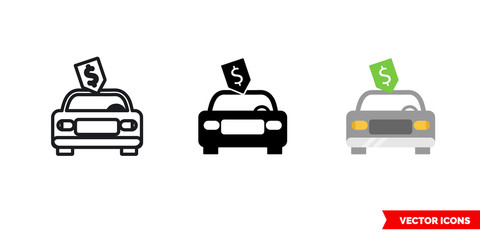 Car price icon of 3 types color, black and white, outline. Isolated vector sign symbol.