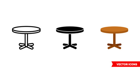 Circle table icon of 3 types color, black and white, outline. Isolated vector sign symbol.