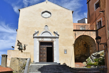 Fototapeta na wymiar The facade of the church of Maierà, a town in the mountains of the Calabria region.