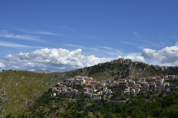 Fototapeta na wymiar Panoramic view of Maierà, a rural village in the mountains of the Calabria region.
