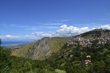 Panoramic view of Maierà, a rural village in the mountains of the Calabria region.