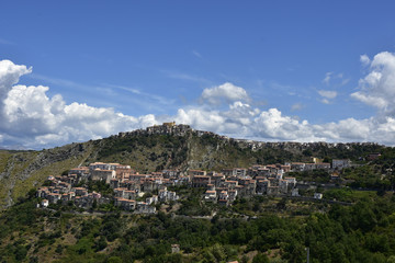 Fototapeta na wymiar Panoramic view of Maierà, a rural village in the mountains of the Calabria region.
