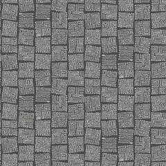 Obraz premium Abstract geometric squares black-white seamless pattern. Vector doodle illustration.