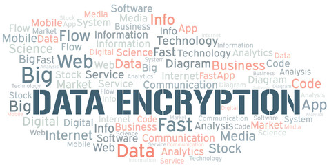 Data Encryption vector word cloud, made with text only.