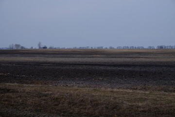 Agricultural field on a cloudy spring evening.