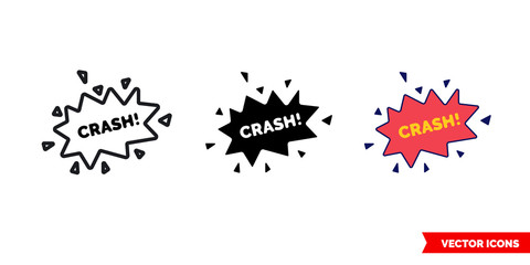 Crash icon of 3 types color, black and white, outline. Isolated vector sign symbol.