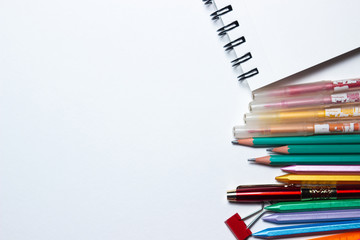 School supplies. Education concept. Stationery. There is a place for an inscription or logo. Photo...