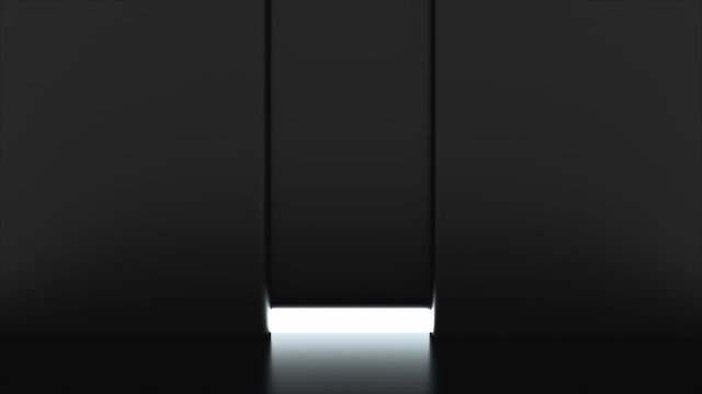 Opening gates with shine, computer generated. 3d rendering of automatic sliding doors. Abstract background