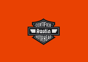Austin Name Art Motor Head Theme Design Black and White Emblem with Orange Background uniquely personalized Illustration 