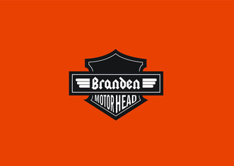 Branden Name Art Motor Head Theme Design Black and White Emblem with Orange Background uniquely personalized Illustration 