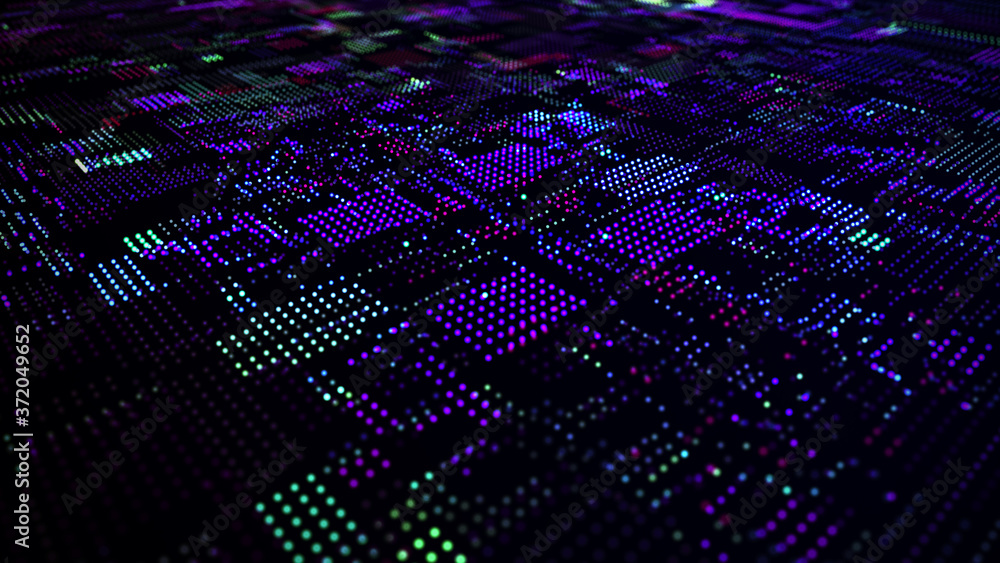 Fototapete abstract big data technology background. microchip and computer parts. points polygons. 3d rendering