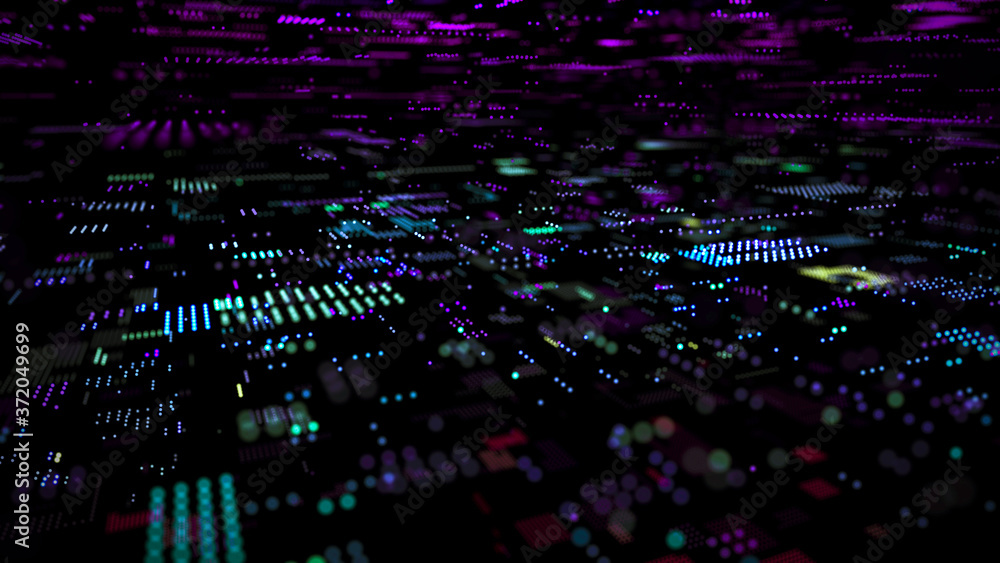 Fototapete abstract big data technology background. microchip and computer parts. points polygons. 3d rendering
