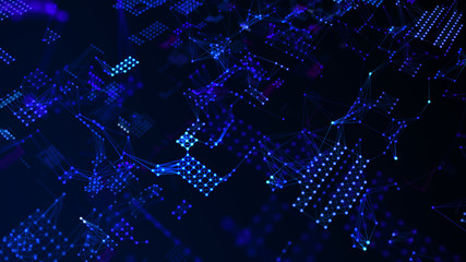 Abstract Big Data technology background. Microchip and computer parts. Points polygons. 3d rendering