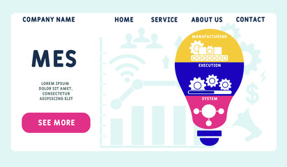 Vector website design template . MES - Manufacturing Execution System illustration for website banner, marketing materials, business presentation, online advertising.